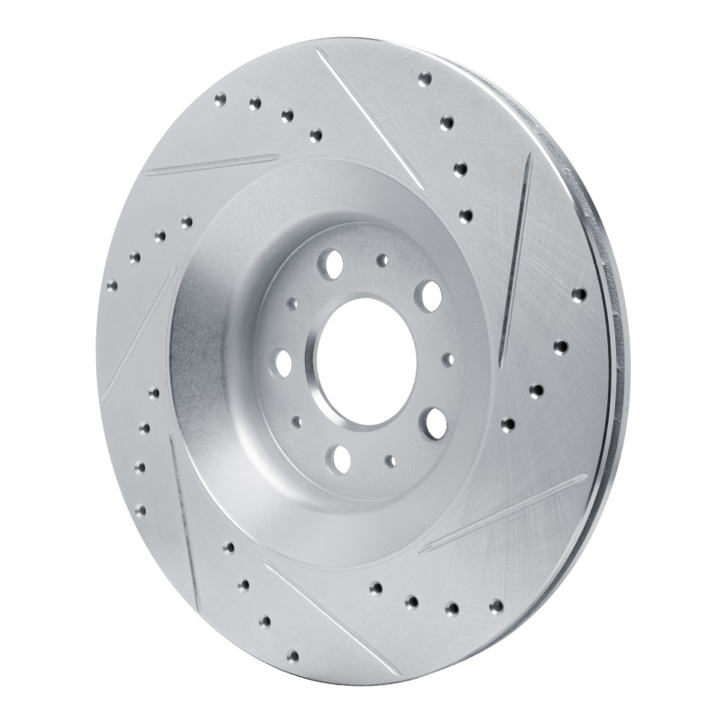 Tesla Model Y Brake Rotor (1) - Rear Left - R1 Concepts - Drilled & Slotted - Silver - `20-`25
